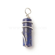 Natural Lapis Lazuli Pendants, with Platinum Plated Eco-Friendly Brass Wire Wrapped, Column, 19.5~20x5~5.5mm, Hole: 2.4~2.8mm(PALLOY-JF01570-04)