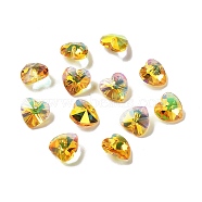 Electroplate Glass Charms, AB Color Plated, Faceted Heart, Gold, 10x10x5~5.5mm, Hole: 1~1.2mm(GGLA-Z002-02I)