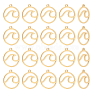 30Pcs 201 Stainless Steel Pendants, Laser Cut, Round Ring with Wave, Golden, 17x15x1mm, Hole: 1mm(STAS-UN0046-01)