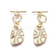 Brass Micro Pave Clear Cubic Zirconia Toggle Clasps, Nickel Free, Real 18K Gold Plated, 34mm, Pendant: 17.5x11x2mm, Bar: 3x13x1mm, Tube Bails: 10x8x1mm, Jump Ring: 4.9x0.7mm, 3.5mm inner diameter(KK-S356-308-NF)