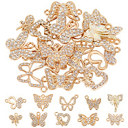 Elite DIY Jewelry Making Finding Kit, Including 30Pcs 10 Styles Alloy Pendants & Links Connectors, with Crystal Rhinestone, Butterfly & Heart & Bowknot, Golden, 13~19x14~23x2~3mm, Hole: 1.2~2.6mm, 3Pcs/style(DIY-GO0001-26)