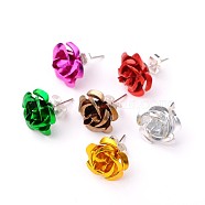 Stylish Aluminum Iron Rose Flower Stud Earrings, Platinum, Mixed Color, 11mm, Pin:0.8mm(EJEW-PJE752)
