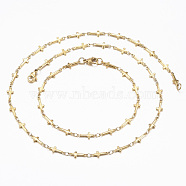 304 Stainless Steel Cross Link Chain Jewelry Sets, Necklaces and Bracelets, with Lobster Claw Clasps, Golden, 17.72 inch(45cm), 7-7/8 inch~8-1/4 inch(200~210mm)(SJEW-H103-11G)