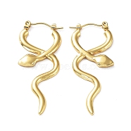 304 Stainless Steel Hoop Earring, Garden Reptile Serpentine Snake Earring for Women, Real 18K Gold Plated, 42x17mm(EJEW-M231-03A-G)