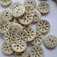 Carved Buttons with 2-Hole in Round Shape for Kids, Coconut Button, BurlyWood, 13mm(NNA0YYX)