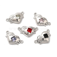 Alloy Connector Charms, Heart Links with Glass, Lead Free & Cadmium Free, Platinum, Mixed Color, 12x22x5mm, Hole: 1.4mm(PALLOY-K001-089P)
