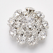 Silver Color Plated Brass Shank Buttons, with Rhinestone, 1-Hole, Flower, Crystal, 22x22x9mm, Hole: 1.2mm(RB-S066-09S-08)