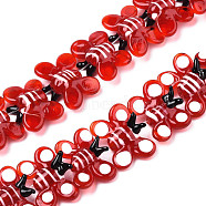 Handmade Lampwork Beads Strands, Butterfly, Red, 17~20x23.5~26.5x7.5~8.5mm, Hole: 1mm, about 35pcs/strand.(LAMP-Q031-019A)