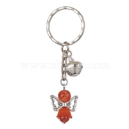 Angel Natural Gemstone Kcychain, with Acrylic Pendant and Iron Findings, Orange Red, 7.6cm(KEYC-JKC00565-02)