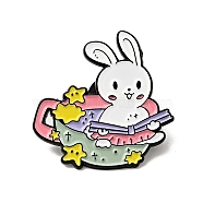 Cartoon Rabbit Enamel Pin, Electrophoresis Black Alloy Brooch for Backpack Clothes, Colorful, Cup Pattern, 30.5x30.5x1.2mm(JEWB-G017-01EB-03)