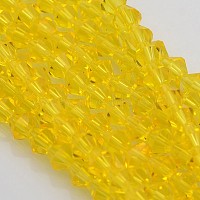 Faceted Bicone Glass Beads Strands, Yellow, 4x4mm, Hole: 1mm, about 92~96pcs/strand, 13.78~14.37 inch