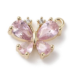 Brass Micro Pave Cubic Zirconia Charms, Real 18K Gold Plated, Butterfly, Pearl Pink, 13x11x3.5mm, Hole: 1.2mm(KK-G491-28G-03)