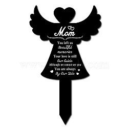 Acrylic Garden Stake, Ground Insert Decor, for Yard, Lawn, Garden Decoration, with Memorial Words Mom You Left Us Beautiful Memories, Angel & Fairy Pattern, 250x150mm(AJEW-WH0382-001)