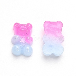 Gradient Color Opaque Resin Cabochons, with Glitter Powder Bear, Deep Pink, 17.5x11x6.5mm(CRES-R196-02A)