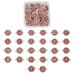 Alloy Enamel Links Connectors, with Crystal Rhinestones, Flat Round with Letter, Red, 22x16x2mm, Hole: 1.8mm, 52pcs/box(ENAM-TA0002-15C)