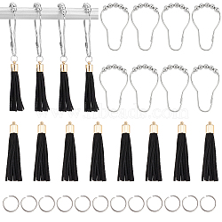 PandaHall Elite Iron Shower Curtain Rings Pendant Decoration, with Faux Suede Tassel, 304 Stainless Steel Jump Rings, for Bathroom Shower Rod, Black, 44Pcs/box(DIY-PH0009-44)