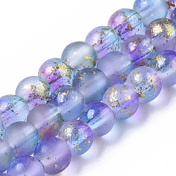 Frosted Spray Painted Glass Beads Strands, with Golden Foil, Round, Medium Slate Blue, 4~5mm, Hole: 0.9~1.2mm, about 95~103pcs/Strand, 13.78 inch~14.88 inch(35~37.8cm)(X-GLAA-N035-03A-C05)