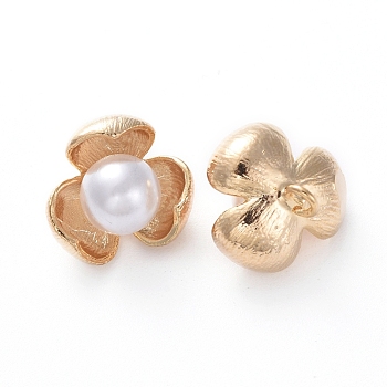 Brass Charms, with Acrylic Imitation Pearl, Flower, Real 18K Gold Plated, 12.4x13.6x13.6mm, Hole: 2mm