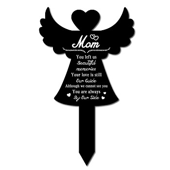 Acrylic Garden Stake, Ground Insert Decor, for Yard, Lawn, Garden Decoration, with Memorial Words Mom You Left Us Beautiful Memories, Angel & Fairy Pattern, 250x150mm