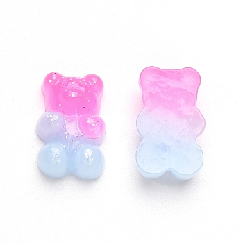 Gradient Color Opaque Resin Cabochons, with Glitter Powder Bear, Deep Pink, 17.5x11x6.5mm