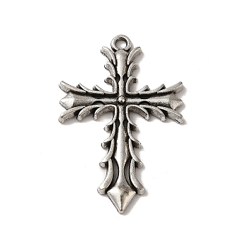Tibetan Style Alloy Pendant, Cadmium Free & Lead Free, Cross, Antique Silver, 44.5x29x3mm, Hole: 2mm