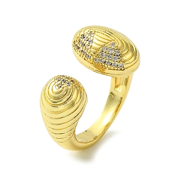 Brass Micro Pave Cubic Zirconia Open Cuff Rings, Oval, Real 16K Gold Plated, Inner Diameter: 20mm