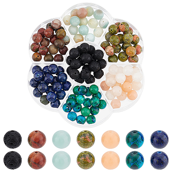 7 Styles Natural Mixed Gemstone Beads Set, Round, 8mm, Hole: 1mm, 124pcs/box