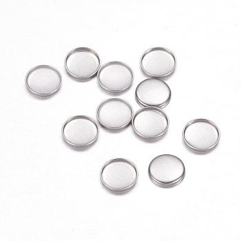 304 Stainless Steel Plain Edge Bezel Cups, Cabochon Settings, Flat Round, Stainless Steel Color, Tray: 6mm, 7.7x1mm