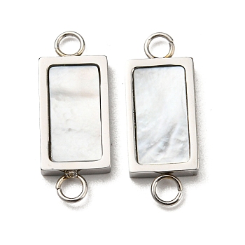 304 Stainless Steel Shell Connector Charms, Rectangle Links, Stainless Steel Color, 17.5x7x2mm, Hole: 1.8mm