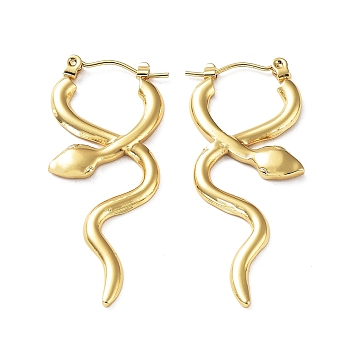 304 Stainless Steel Hoop Earring, Garden Reptile Serpentine Snake Earring for Women, Real 18K Gold Plated, 42x17mm