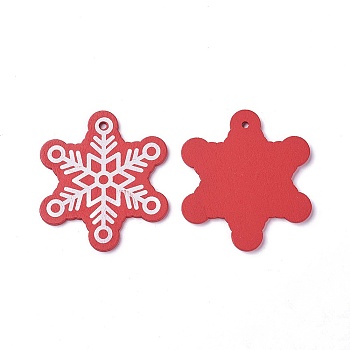 Poplar Wood Pendants, Dyed, Snowflake, Red, 65x58x3mm, Hole: 3mm