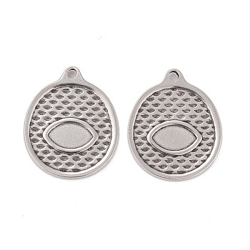304 Stainless Steel Pendants Cabochons for Enamel, Oval with Eye, Stainless Steel Color, 24x20x2mm, Hole: 1.8mm