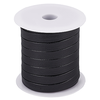 22.5 Yards Flat PU Leather Cords, for Garment Accessories, with 1Pc Plastic Empty Spool, Black, 10x0.8mm