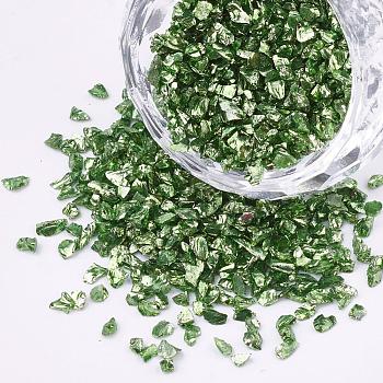 Piezo Glass Beads, No Hole Beads, Chip, Lime, 1.5~2x1.5~2mm, about 440~450g/bag