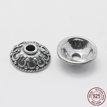 Thailand 925 Sterling Silver Bead Caps, Apetalous, Antique Silver, 9x3mm, Hole: 1mm