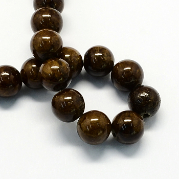 Natural Dyed Yellow Jade Gemstone Bead Strands, Round, Coconut Brown, 8mm, Hole: 1mm, about 50pcs/strand, 15.7 inch