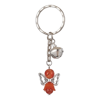 Angel Natural Gemstone Kcychain, with Acrylic Pendant and Iron Findings, Orange Red, 7.6cm