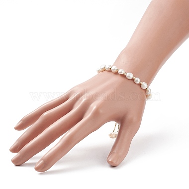 Dyed Natural Pearl & Brass Round Beaded Slider Bracelet(BJEW-JB09008-04)-3