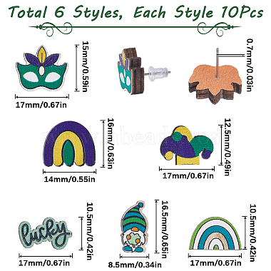 60 pcs 6 styles boucles d'oreilles en bois pour la Saint-Patrick(EJEW-SC0001-42)-2