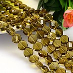 Faceted Flat Round K9 Glass, Imitation Austrian Crystal Bead Strands, Grade AAA, Olive, 10x5mm, Hole: 0.9~1mm, about 40pcs/strand, 15.7 inch(G-M193-10mm-19A)