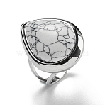 304 Stainless Steel Synthetic Turquoise Cuff Rings, Teardrop Open Rings for Women Men, Stainless Steel Color, 18.5x23.5mm, Inner diameter: Adjustable.(G-Z056-09P-01)