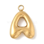 304 Stainless Steel Initial Pendants, Ion Plating(IP), Real 18K Gold Plated, Letter A, 16~18x6~18x3mm, Hole: 1.8mm(STAS-S186-12A-G)