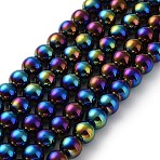 Electroplated Dyed & Heated Natural Black Agate Beads Strands, Round, Rainbow Plated, 8mm, Hole: 1.2mm, about 48pcs/strand, 15.16''(38.5cm)(G-Z038-B05-02FR)