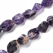 Natural Amethyst Beads Strands, Rough Raw Stone, Nuggets, 11~25x11~20mm, Hole: 1.2mm, about 12~15pcs/strand, 7.48 inch~7.87 inch(19~20cm)(G-I283-E04)