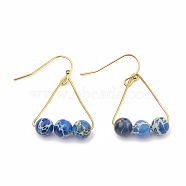 Natural Regalite/Imperial Jasper/Sea Sediment Jasper Dangle Earrings, with Iron Findings, Triangle with Round, Royal Blue, 32mm, Pin: 0.6mm, Pendant: 24x21mm(EJEW-S202-010A)