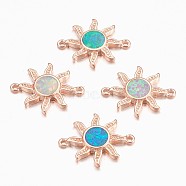 Synthetic Opal Links connectors, with Brass Findings, Sun, Rose Gold, Mixed Color, 18x13x2mm, Hole: 1mm(KK-K228-06-RG)