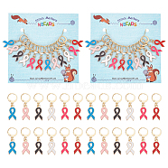 Alloy Enamel Awareness Ribbon Charm Locking Stitch Markers, Golden Tone 304 Stainless Steel Clasp Stitch Marker, Mixed Color, 3.7cm, 6 colors, 2pcs/color, 12pcs/set(HJEW-PH01815)