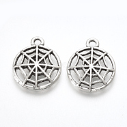 Tibetan Style Alloy Pendants, Spider Web, Lead Free & Cadmium Free, Antique Silver, 17x14x2.5mm, Hole: 1.5mm(X-TIBE-T010-30AS-RS)