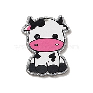 Nurse' Day Acrylic Keychain Pendants, with Glitter, Cattle, 39x29.5x2mm, Hole: 2mm(SACR-S680-03G)