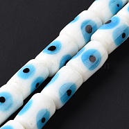Handmade Evil Eye Lampwork Beads Strands, Column, White, 15x10mm, Hole: 2mm, about 25pcs/strand, 14.76 inch(37.5cm)(LAMP-F027-01F)